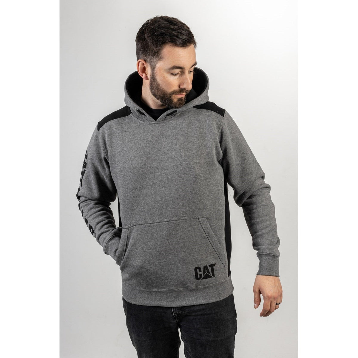 Caterpillar Logo Panel Hooded Sweatshirt  Dark Heather Grey