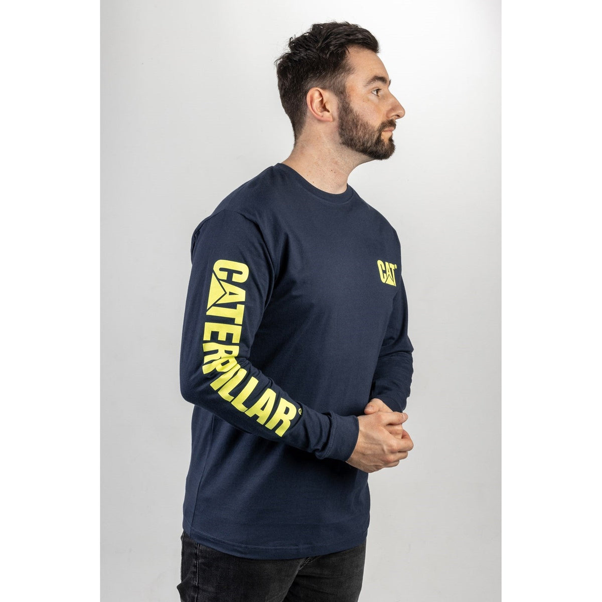 Caterpillar Trademark Banner Long Sleeve T-Shirt  Blue/Yellow